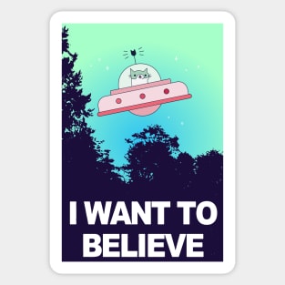 I Want To Believe Alien UFO Area 51 SciFi Cat Meme 1990s Sticker